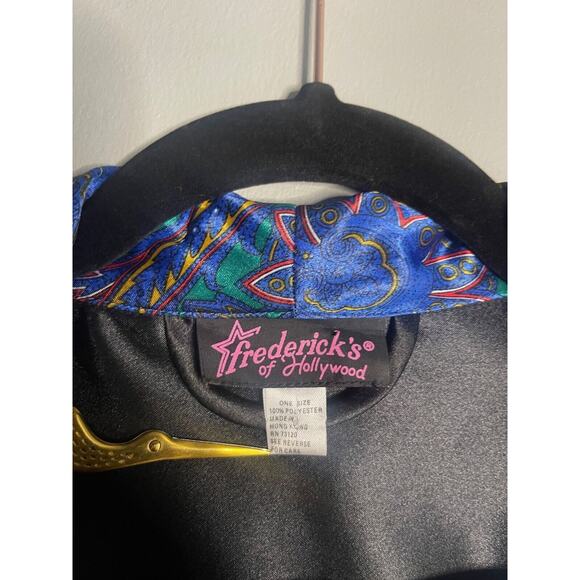 Fredericks of Hollywood Vintage Black Robe Blue Paisley Print No Belt One Size - Picture 6 of 8